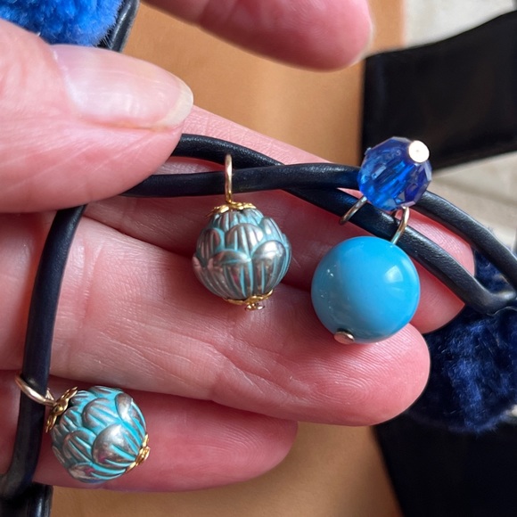 BP Nordstrom Beaded Festival Tie Up Sandals Pom Pom Accents BLUE Size 9M EUC - Picture 10 of 13